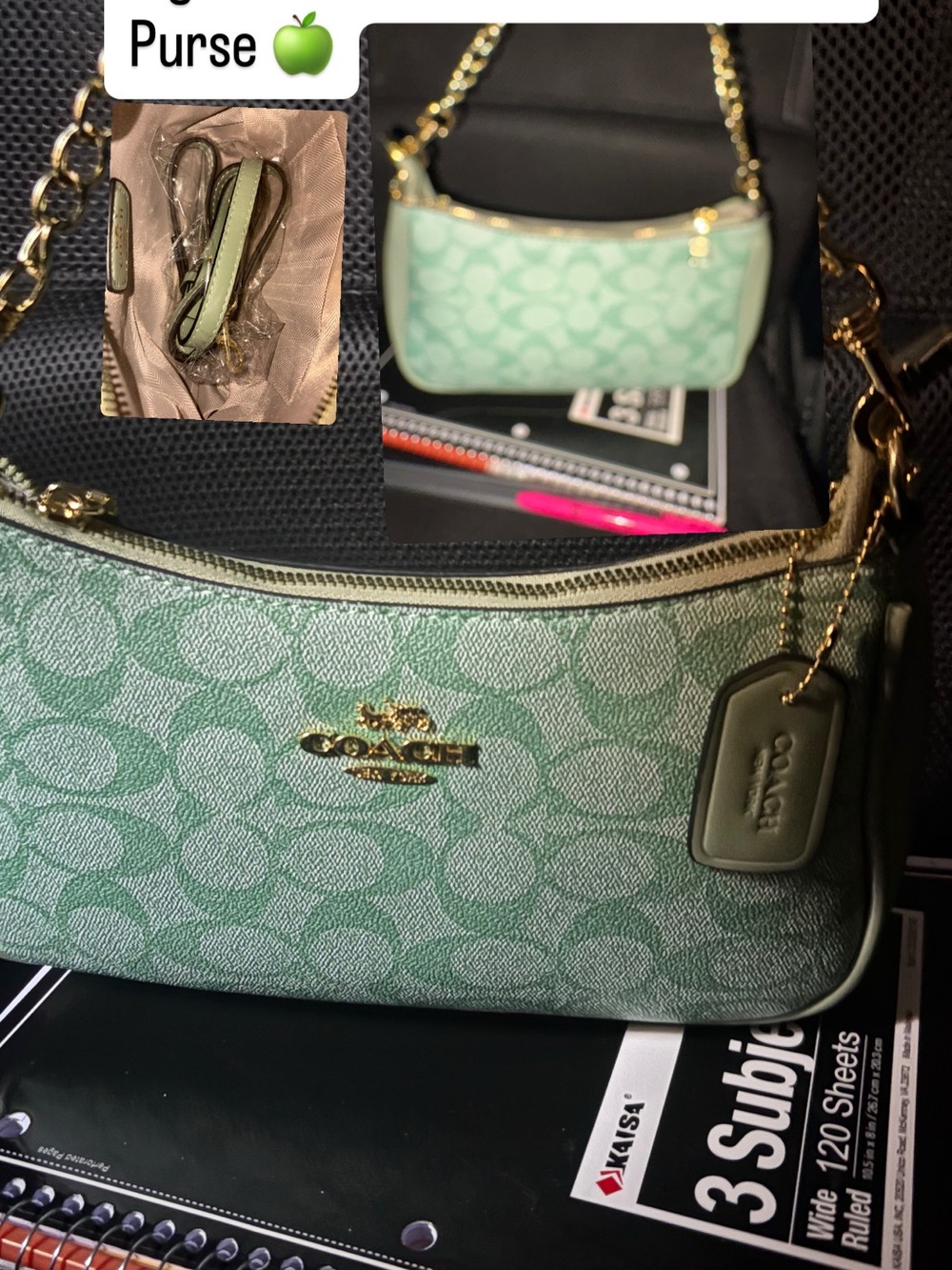 Coach Mint Green Signature Jacquard Shoulder Bag with Gold Hardware